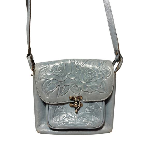 Patricia Nash Leandra Baby Blue Embossed Leather Crossbody Women’s Bag EUC - Picture 1 of 10